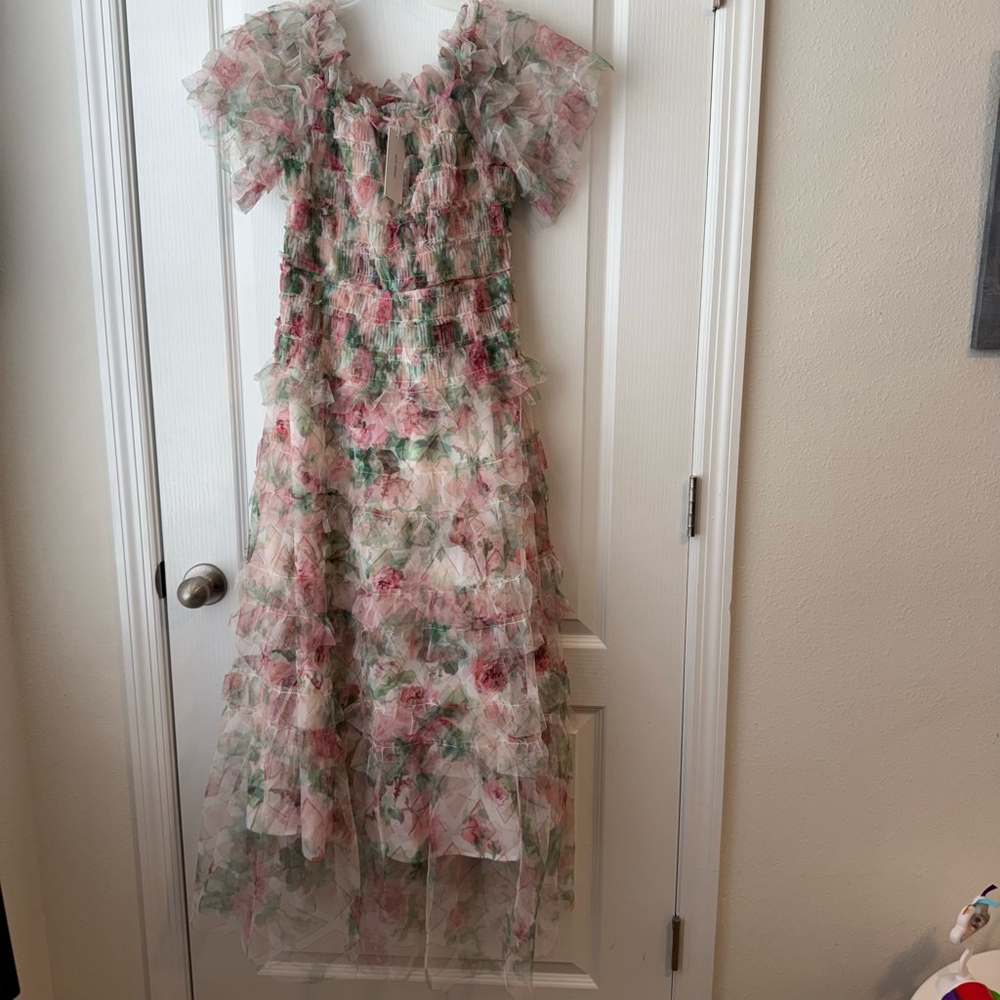NEW Women's YOUY Floral Ruffle Dress - Size Unspecified - White/Pink